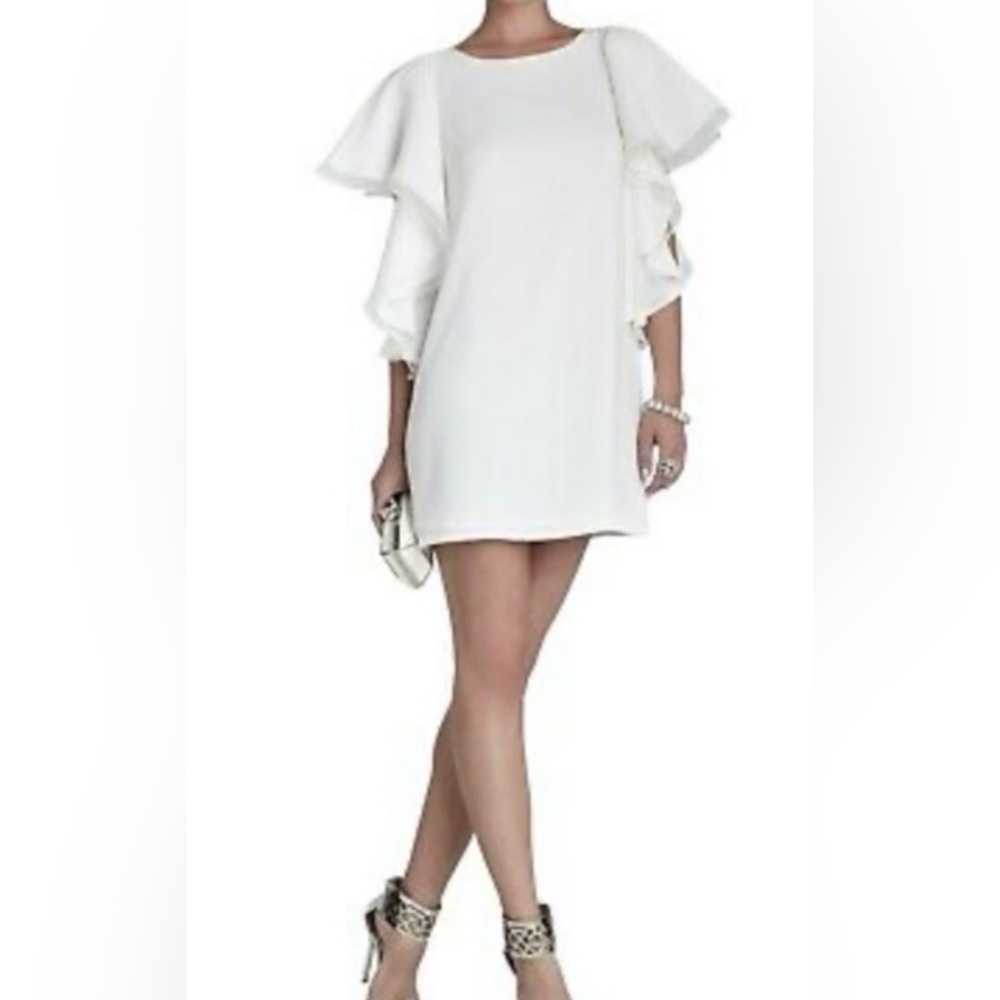 BCBGMaxAzria Elegant White Ruffle Sleeve Dress